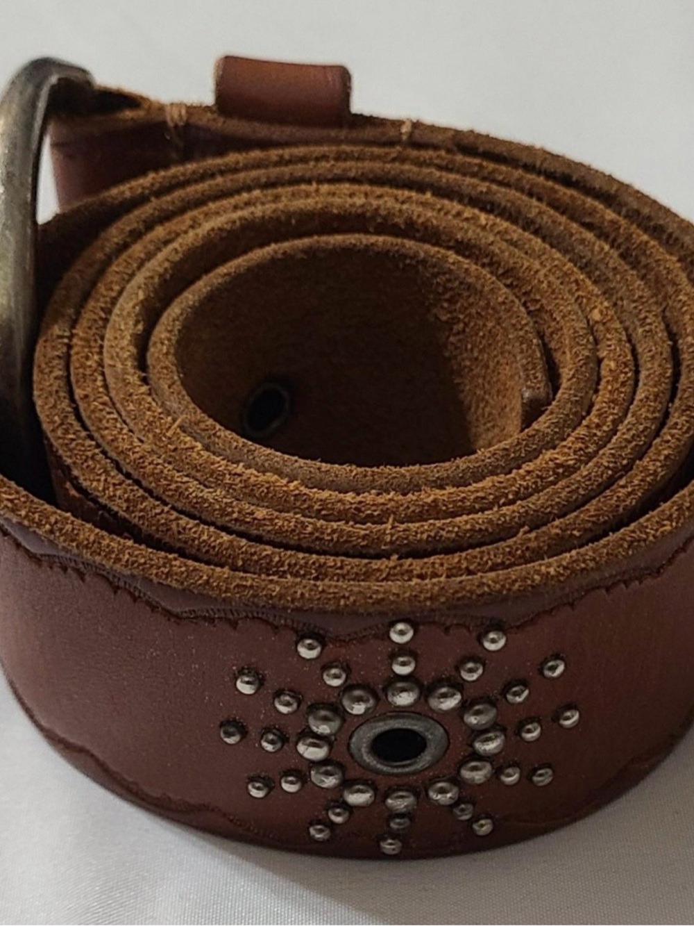 Genuine Leather Boho Western Cowgirl Brown Womens Belt Metal Studs